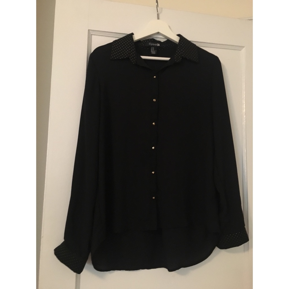 Forever 21 Black Gold Studded Collar Button-Down Blouse